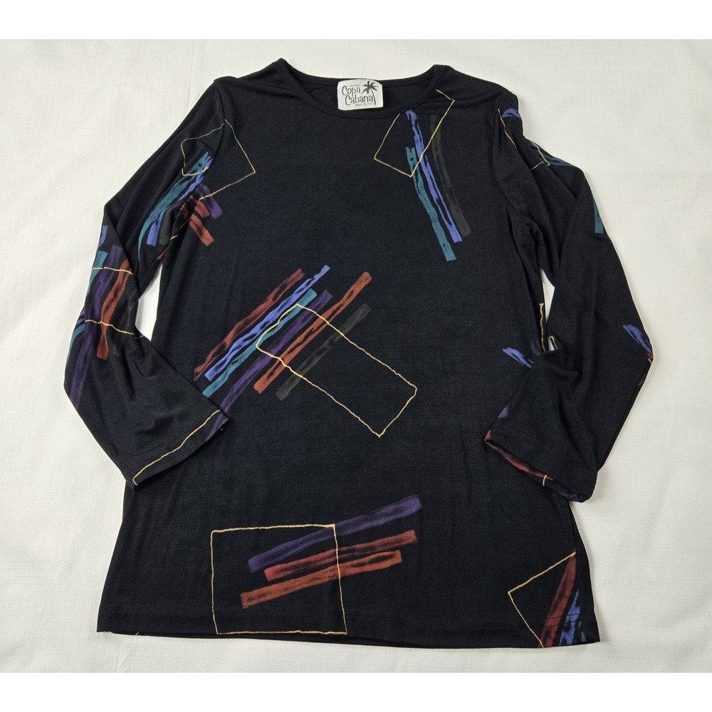 VTG Copa Cabana Long Sleeve Women's Blouse Abstract Multicolor Design Size Small